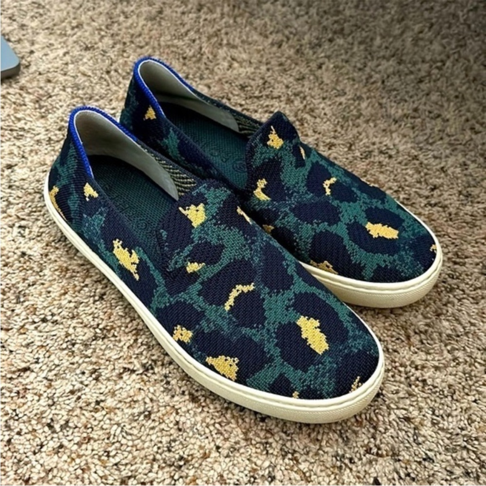 Rothy's Cheetah Slip-On Sneakers - Blue and Yellow